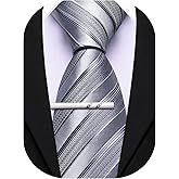 Barry.Wang Silk Men Ties Formal Stripes Necktie and Tie Clip for Wedding Party Business Fashion Classic