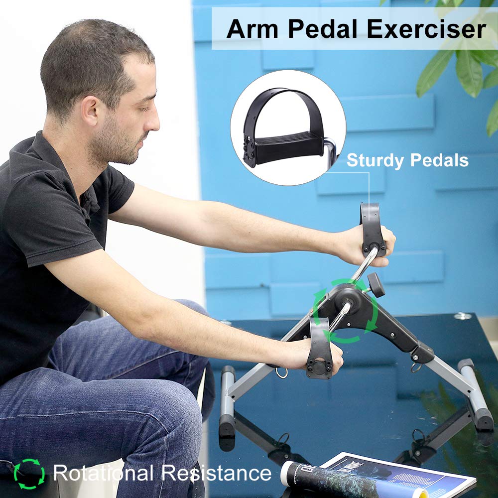 Evoland Pedal Exerciser, Mini Foldable Pedal Trainer Aerobic Exercise for Leg and Arm Fitness Training with LCD Display and Adjustable Resistance