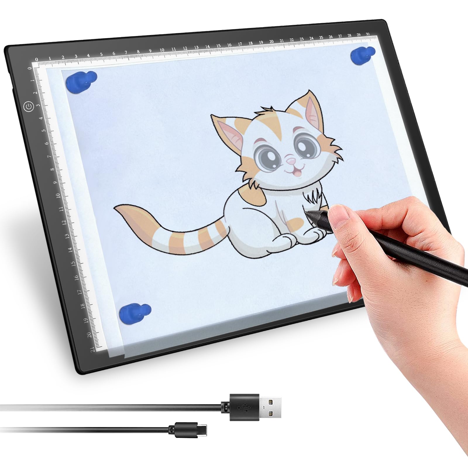 UUCOLOR Led Light Box A4 Tracing Drawing Board Diamond Painting Light Box with 3 Adjustable Brightness LED Light Pad for Drawing, X-ray Viewing, Ultra-Thin, Power by Type-C Cable