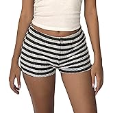 UAURORAO Women Y2k Striped Knitted Shorts Low Waist Color Block Lounge Shorts Strechy Going Out Micro Shorts Loungewear