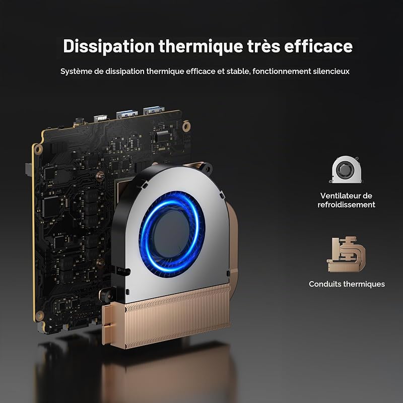 P4ultra Mini PC Ryzen 7 7730U (Jusqu’à 4,5GHz, 8C/16T) Mini Ordinateur, DDR4 16GB RAM, 1TB M.2 PCIe NVMe SSD Mini Bureau, HDMI/DP/USB-C, Affichage Triple écran, LAN RJ45 *2, WiFi 6E, BT 5.2