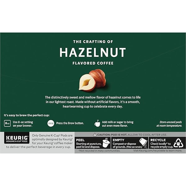 STARBUCKS K-CUP COFFEE PODS, HAZELNUT FLAVORED COFFEE, NATURALLY FLAVORED, 100% ARABICA, 1 BOX (10 PODS)