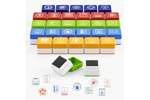 WAHXIAOSW 28 Pcs Passport Stamps for Kids with Storage Box – City and Country Rubber Stamp Set for Learning, Travel Theme, Arts and Crafts, Scrapbooking, Classroom Activities