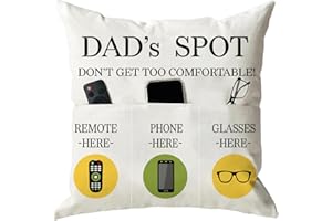 ONFAON Father's Day Throw Pillow Case, Dad's Spot Throw Pillow Covers 18 x 18 Inch，Dad Gifts from Daughter Son，Birthday Christmas Thanksgiving Day Gifts for Papa Stepdad ，3-Pocket