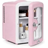 Iceblue Mini Fridge, 4 Liter /6 Cans Makeup Fridge with Clear Door - Pink | Compact Mini Skincare Fridge for Beauty &amp; Beverages, Dual-use Portable Cosmetic Fridge for Bedroom, Office, Home, Car, Gift