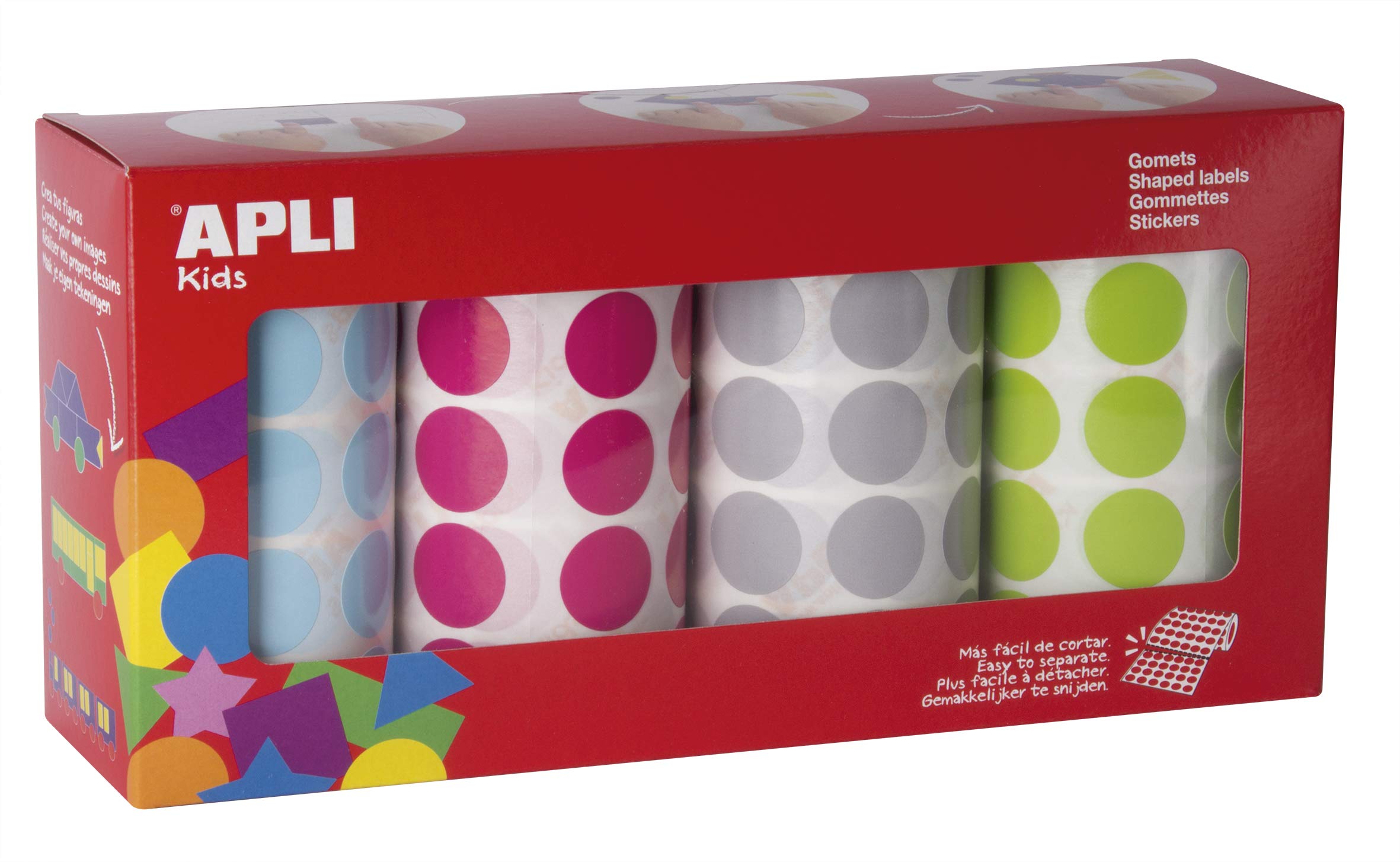 Pack of 4 Round Rubber Rolls Ø 20 mm Light Blue/Fuchsia/Grey/Light Green