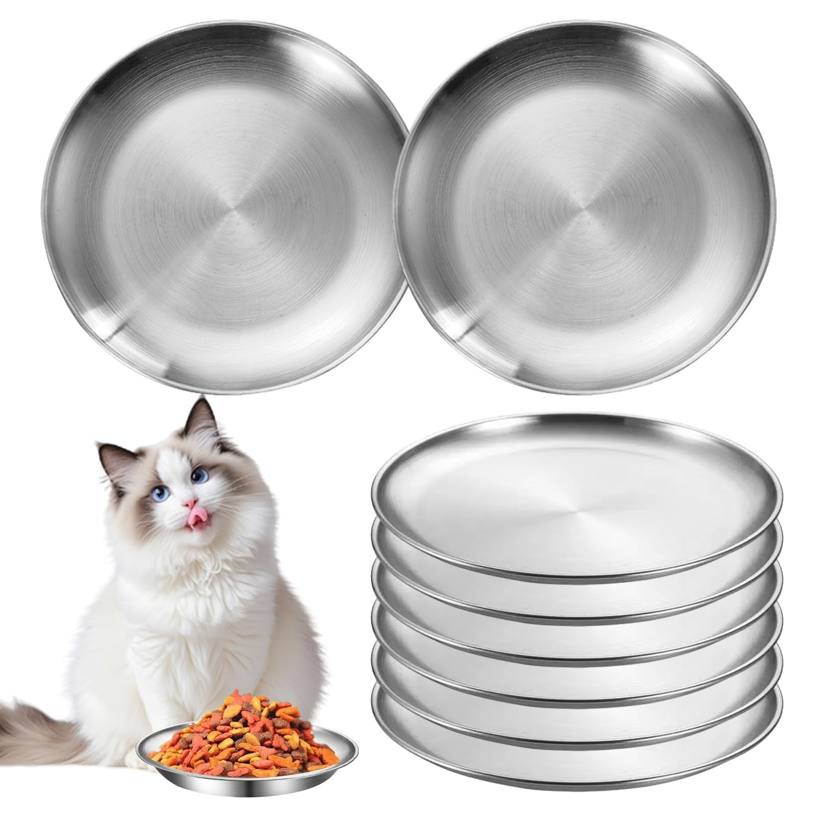 Photo 1 of [6-Pack] Stainless Steel Cat Bowls, 6.7" Whisker Friendly Fatigue Cat Bowl, 304 Food-Grade Stainless Steel Cat Dishes, Shallow Wet Feeding Bowl, Easy to Clean Indoor Feeding Flat Plates for Cat, Dog