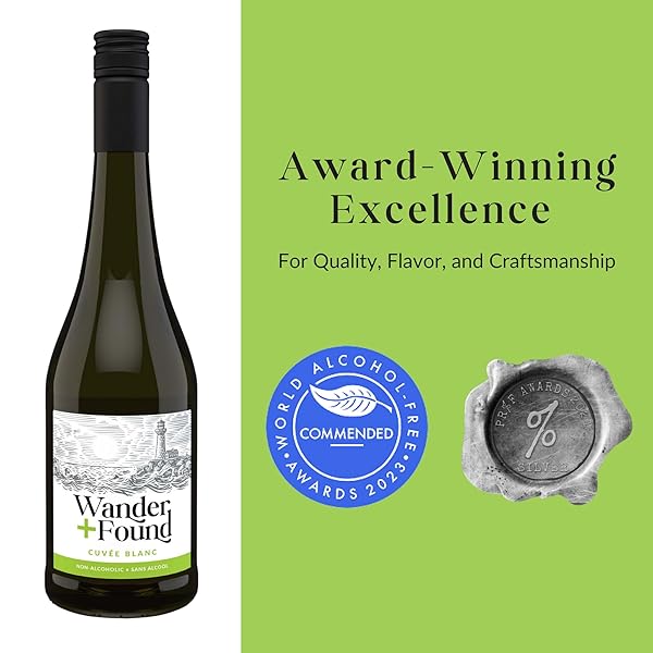 WANDER + FOUND NON-ALCOHOLIC WINE, CUVEE BLANC, AWARD WINNING WHITE WINE FROM GERMANY, NON-GMO DEALCOHOLIZED WINE, 750 ML (1 BOTTLE)