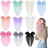 10 PCS Big Hair Bows for Women Girls,TOKUFAGU Large Hair Ribbon Bow Barrette Clips for Girls,Hair Bows with Long Tail Vintage French Hair Accessories for Women (Thin gauze with small balls)