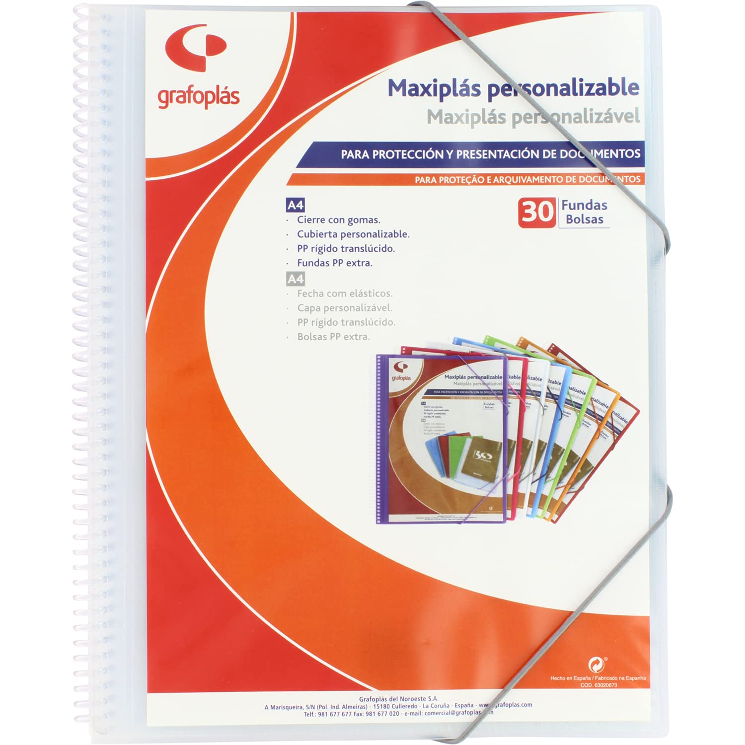 Grafoplas 39843000 Customisable Spiral Binder, 30 Transparent Covers, Multi-Colour, 30.8 x 24 x 14