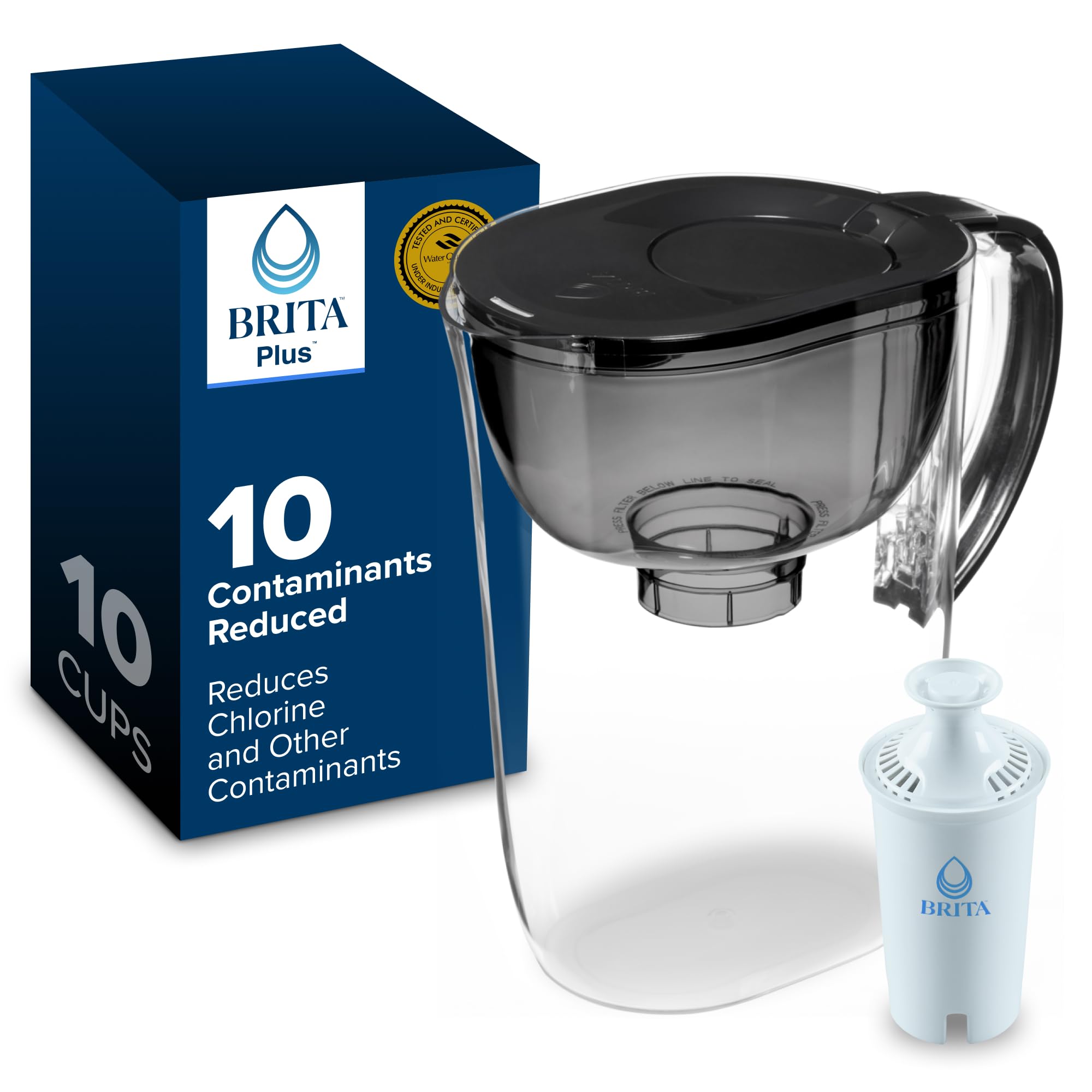 Brita Small 10 Cup Water Filter Pitcher, 1 BritaPlus Filter, Metro, Black