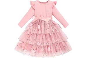 SINHOON Toddler Dress Girls Ruffle Long Sleeve Layered Tulle Dress Fall Spring Fashion Party Dresses 2-6Y