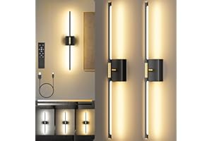 Battery Operated Wall Sconces Set of Two, 10000mAh Rechargeable Wall Lights with Remote Control, 360° Rotate Dimmable Black G
