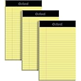 Oxford 5 x 8 Inch Legal Pads, 3 Pack, Narrow Ruled on Both Sides, Canary Yellow Paper, 50 Perforated Sheets Per Writing Pad, Proudly Made in the USA (1017033)