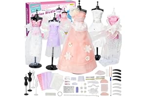 YWXFCH Girls Fashion Designer Kit, Kids DIY Creative Art Sewing Kit, 4 Human Model Racks, 8-12 Years Girls STEM Toy Crafts for Teens Girls Gifts, 6 Years 7 8 8 9 10 11 12