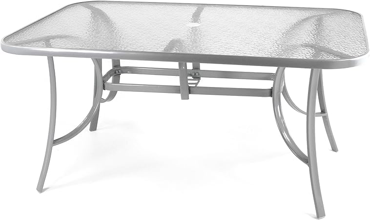 Amazon De Nexos Gartentisch Esstisch Terrassentisch Glastisch Glasplatte Klar Silber Grau 150 Cm Stahl Mit Schirmloch