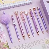 WEMATE 8Pcs Purple Ballpoint Pens Set with Crystal Diamond Design