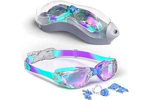 Hurdilen Kids Swim Goggles, Swimming Goggles for Kids with Nose Clip, Earplugs, Nose Bridge for Age 3-15