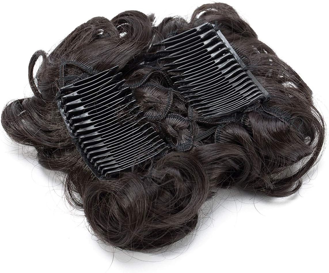 Short Combs Messy Curly Wavy Hair Extensions Bun Piece Up Do Drawstring Ponytail Clip in Comb Hair Extensions Chignon Dark brown - Image 3