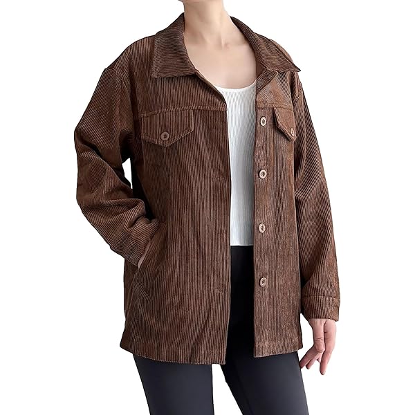 FTCayanz Dames corduroy winterjassen lange mouwen button down casual shirts met zakken, Zwart, M