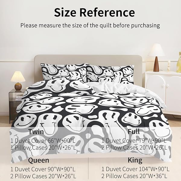 WATBRO KID’S DUVET COVER KING SIZE, RETRO HIPPIE BEDDDING SET, 3PCS SOFT MICROFIBER BEDDING SET WITH ZIPPER CLOSURE&CORNER TIES, GIRL BEDDING WITH PILLOWCASE – BLACK AND WHITE, KING