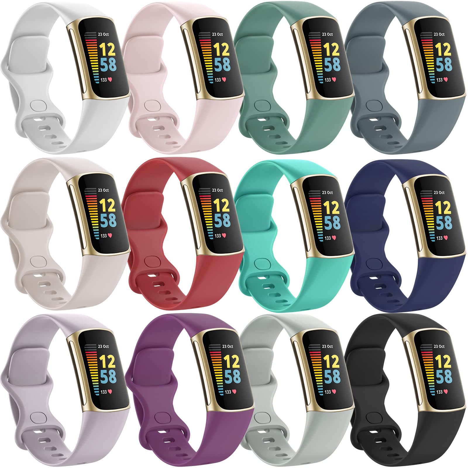 Photo 1 of [12-Pack] Silicone Bands for Fitbit Charge 5, Replacement Bands for Charge 5 (Small Size)