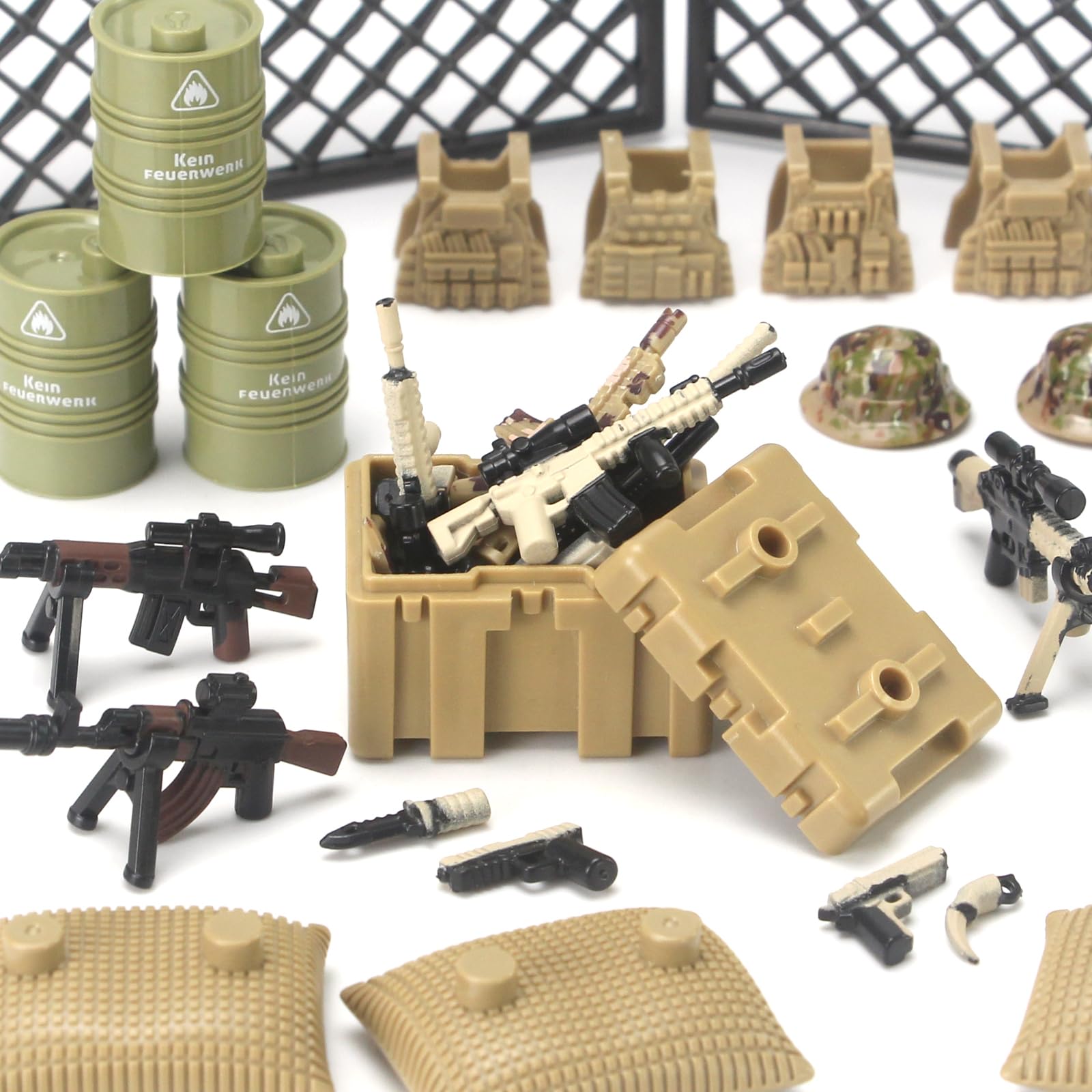 Feleph Militär Waffen Set Baustein Spielzeug Armee Modell für Soldatenfiguren Wüsten Tarnung Kampfanzug Armeetaktische Outfits Ausrüstungskit Stück 7