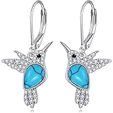 Hummingbird Earrings for Women 925 Sterling Silver Turquoise Hummingbirds Dangle Drop Earring Animal Jewelry Gifts for Women