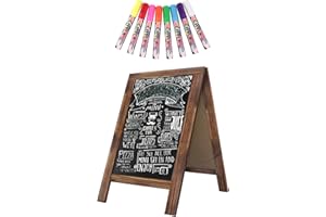 YZ&LIANGYUAN Rustic Whitewash Double Sided Chalkboard, 10"*14" Tabletop Stand, Small Countertop Chalkboard Easel with 8Pcs Liquid Chalk for Menu, Kitchen, Restaurants, Bar, Wedding and Home Decor