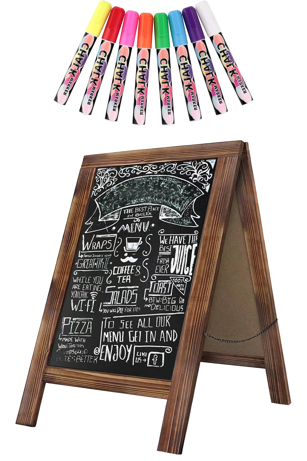 Photo 1 of Rustic Whitewash Double Sided Chalkboard, 10"*14" Tabletop Stand, Small Countertop Chalkboard Easel with 8Pcs Liquid Chalk for Menu, Kitchen, Restaurants, Bar, Wedding and Home Decor