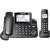 Panasonic Corded/Cordless Phone with Advanced Call Block, 2-Way Recording and Digital Answering Machine, 1 Handset Expandable up to 6 Cordless Handsets - KX-TGF850B (Black)