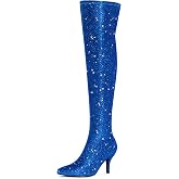 Allegra K Women's Glitter Stiletto Heel Over the Knee Thigh High Boot | 3 1/7 inches Heel Booties with Side Zip, Pointed Toe Comfort Fall Winter Thigh High Boots Dress Boot for Party