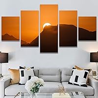 SIGNWIN 5 Panel Canvas Wall Art Sunset in The Mountains for Home Decorations Ready to Hang - 60