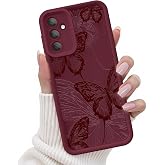 FUXICASE Case for Samsung Galaxy A17 5G, Silicone Shockproof Cover Women | Soft Silicone TPU, Raised Bezels, Precise Cutouts, Shock Protection, Easy Install, Burgundy Butterfly
