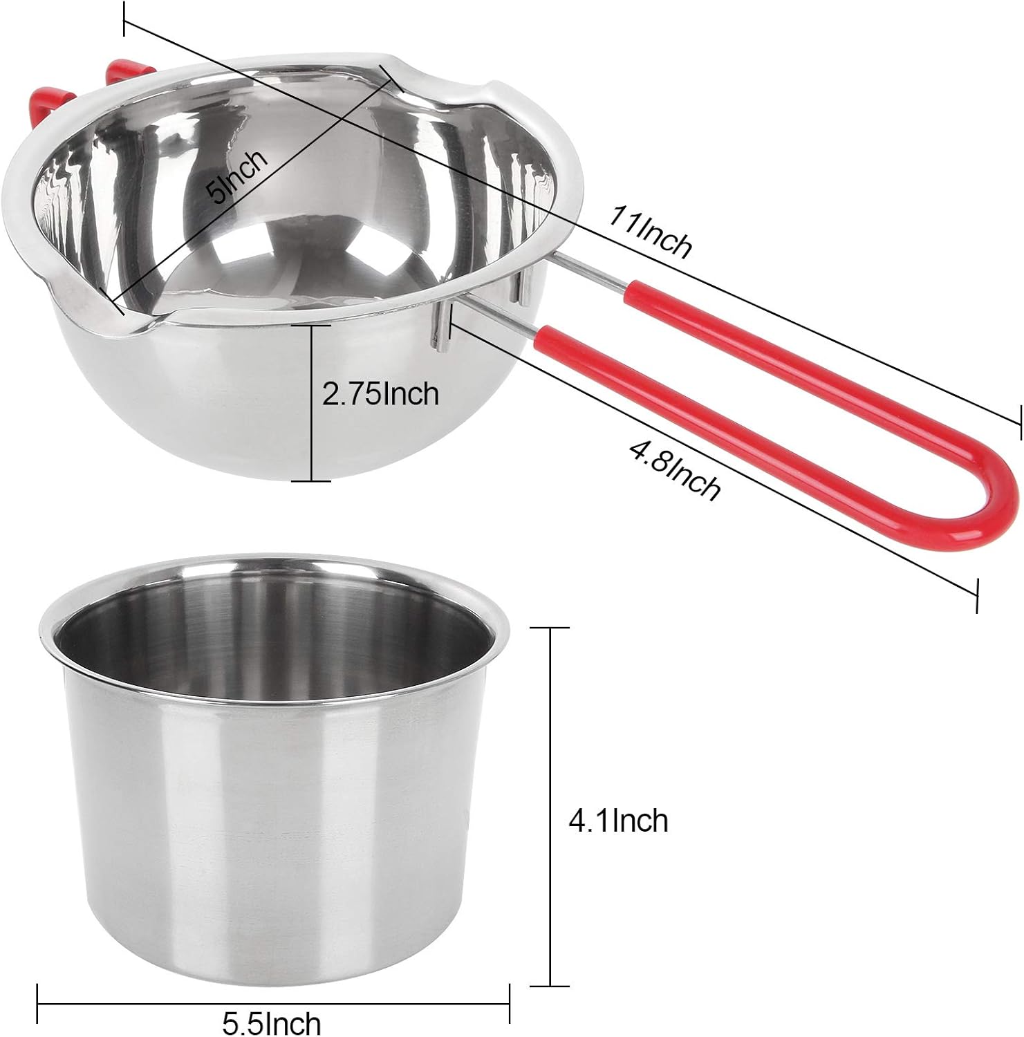 AHUNTTER 600ml (20oz) Double Boiler Large Capacity 304 Stainless Steel Melting Pot Set of 2 (Universal Insert & Bottom) for Butter Chocolate Cheese Caramel Soap Candle Making Wax Melting - Image 3