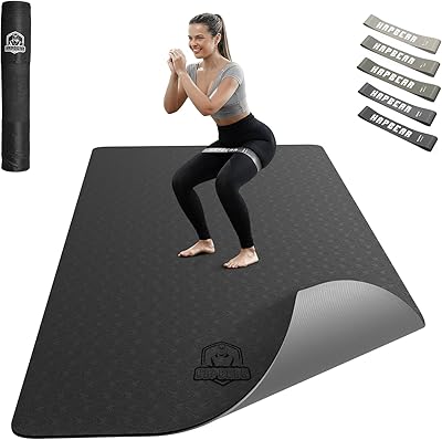 HAPBEAR Yogamatte XXL - 183cmx91cmx6mm Dicke, Extra Groß Rutschfest Breit Yoga Matte, Gymnastikmatte Sportmatte Fitnessmatte, TPE Matte Trainingsmatte, Inklusive Resistance Bands & Tragetasche