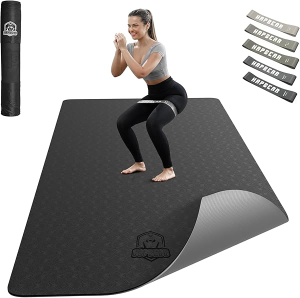HAPBEAR Yogamatte XXL - 183cmx91cmx6mm Dicke, Extra Groß Rutschfest Breit Yoga Matte, Gymnastikmatte Sportmatte Fitnessmatte, TPE Matte Trainingsmatte, Inklusive Resistance Bands & Tragetasche