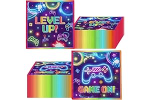 PYMUROD Video Gaming Party Decorations-40pcs Game On Video Gaming Party Napkins,Disposable Neon Gaming Party Napkin for Kids Boys Girls Gamer Cool Video Game Theme Birthday Gamer Party Supplies