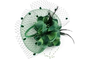 ACTLATI Fascinator Hat for Women Tea Party Headband Wedding Cocktail Flower Mesh Feathers Hair Clip 20s Headpiece