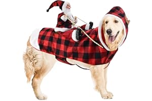 CooShou Dog Cat Christmas Winter Plaid Hoodie Coat for Pet - Santa Claus Xmas Dog Clothes XXL