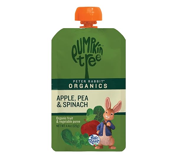 PUMPKIN TREE PETER RABBIT ORGANICS, PEA, SPINACH AND APPLE PUREE, 4.4-OUNCE POUCHES (PACK OF 10)