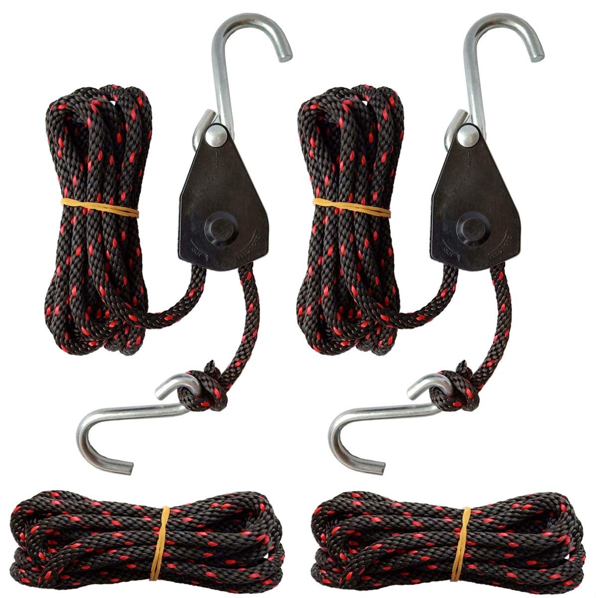 FishYuan Sentry Ratchet Kayak and Canoe Bow and Stern Tie Downs 1/4" Grow Light Heavy Duty Adjustable Rope Hanger (2-Pack)