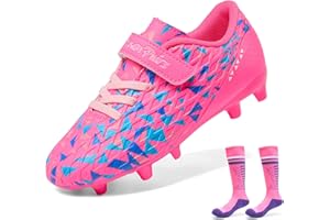 DREAM PAIRS Boys Girls Soccer Cleats Kids Firm Ground Football Shoes for Little/Big Kid with Soccer Socks