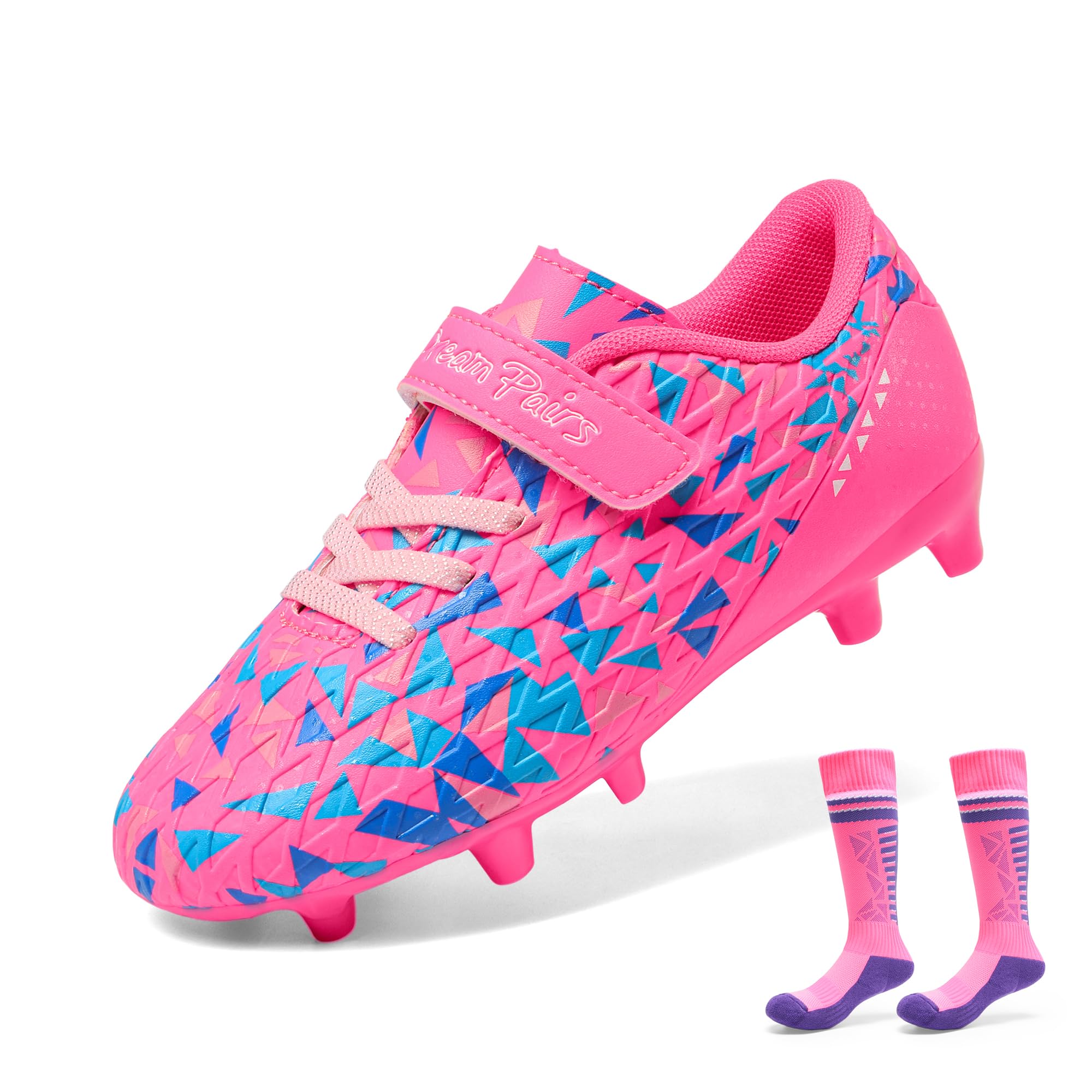 Photo 1 of DREAM PAIRS Boys Girls Soccer Cleats Kids Football Shoes for Little/Big Kid,Size 9 Toddler,Hot Pink/Royal Blue,SDSO2307K-ACC-1