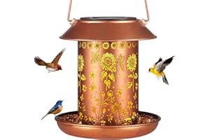 YAMODOOR Sunflower Solar Bird Feeder for Outdoors Hanging Solar Lanterns Waterproof Metal Wild Bird Feeders Garden Outside Yard Decor Christmas Birthday Gifts for Women Mom (Butterfly