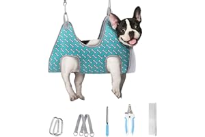 Supet Dog Grooming Hammock Harness for Dogs Cats, Relaxation Pet Nail Clipper Hammock, Restraint Dog & Small Animal Leashes Sling for Groomingk for Nail Trimming (Coral Blue, S)