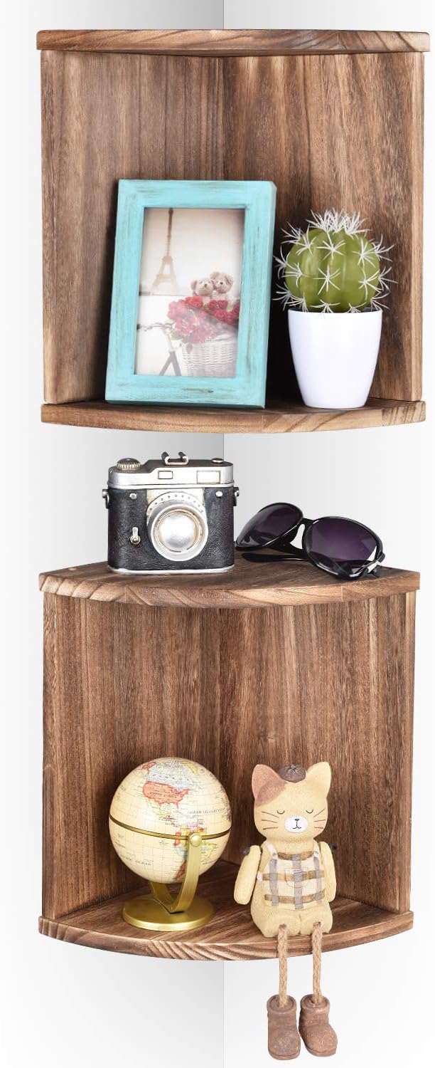 Emfogo Corner Wall Shelves Rustic Wood Floating Corner Shelves For Decor And Organization At Bedroom Kitchen Bathroom Set Of 2 Home Kitchen Cjp Org In