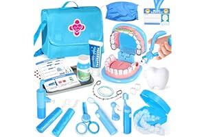 ULOVEME Dentist Playset for Boys with Oversized Pretend Teeth /Removable Teeth /Braces /Retainer - Kids Doctors Play Set - Teeth Model for Teaching - Role Play Toys for Kids 4-6 (Blue)