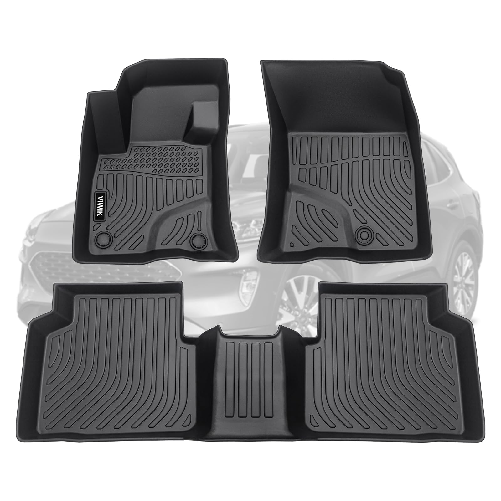 VIWIK Floor Mats Fit for Ford Escape 2020 2021 2022 2023 2024 (Not Hybrid), Car Mats All Weather Custom Floor Liners Full Set 1st and 2nd Row, TPE Car Accessories for Escape Not Hybrid Image