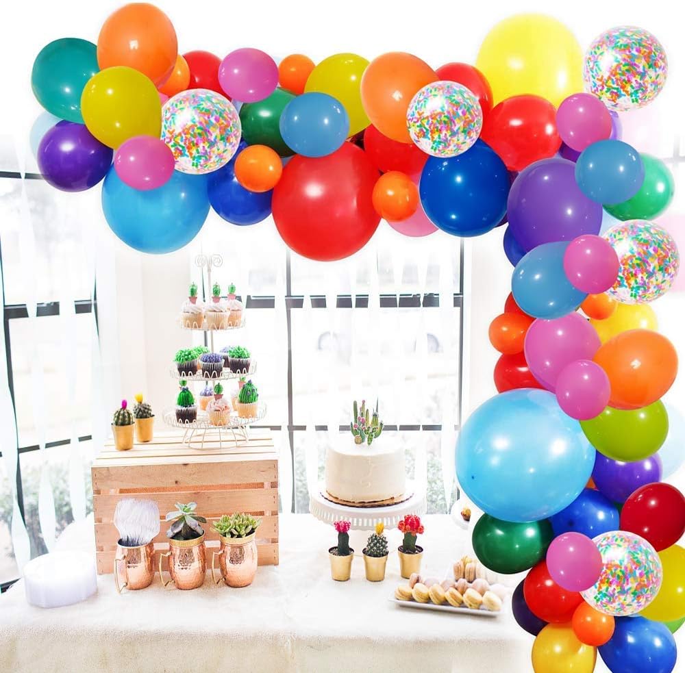 Rainbow Party Balloons Garland Kit, 114 Pack Assorted Multicolor Latex Balloon With Long Paper Confetti Balloons for Carnival Circus Fiesta Wedding Birthday Party Decorations: Health & Personal Care